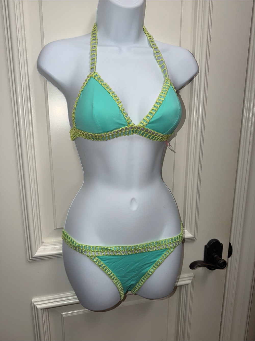 victorias secret green turquoise bikini crochet neon y2k swimsuit pink